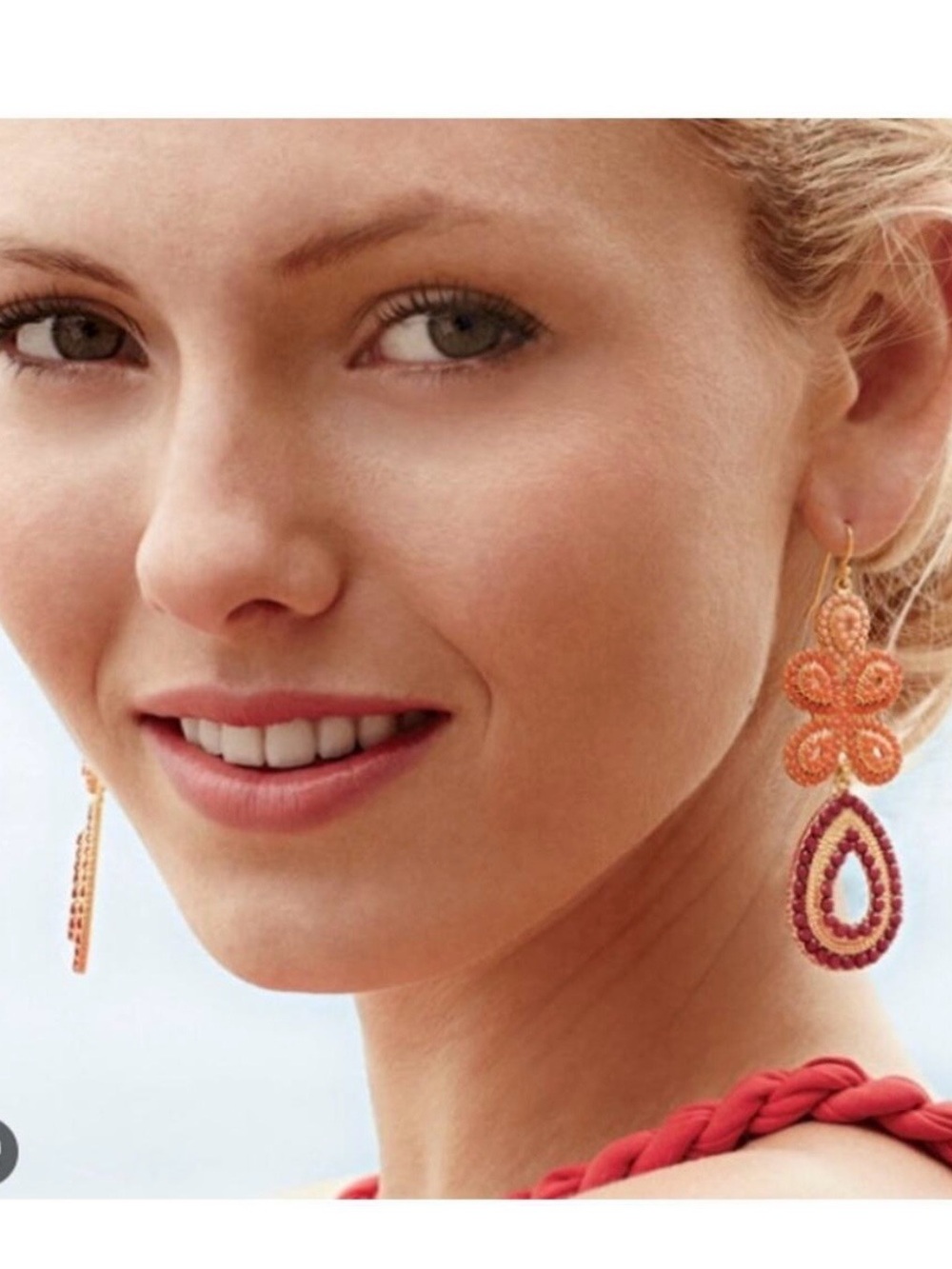 Stella & Dot Orange and Red Beaded Drop Earrings - Picture 5 of 7